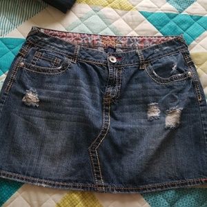 Denim mini skirt.
